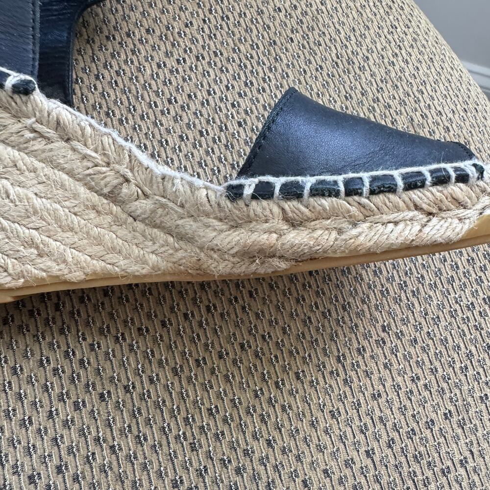Vince Black Leather Espadrille Wedge Sandals Size 6 - Picture 7 of 13